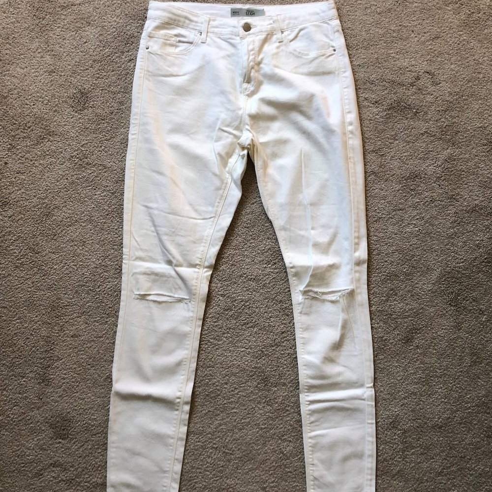 Topshop Moto Leigh White Ripped Knees Super Skinny Stretch Pants, W 30 L 34